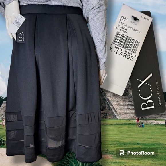 NEIMAN Marcus New w/Tags Kevlar Infused FULL Pleated Sheer Paneled Skirt Sz XL - Picture 3 of 7